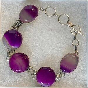 925 Purple Agate silver Link Bracelet - Women's Fashion Jewelry